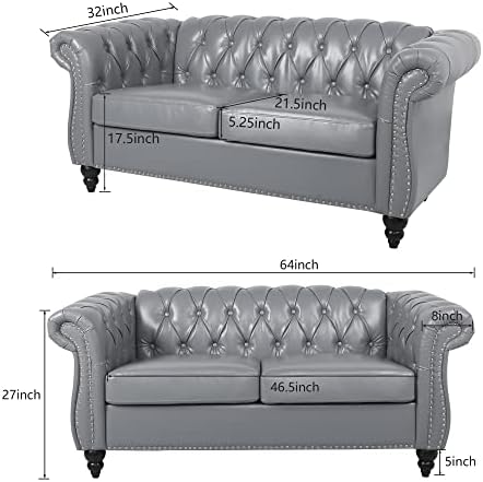 ORRD Chesterfield Loveseat, Modern Leather Sofa Tufted Couch 2 Seater - Image 2
