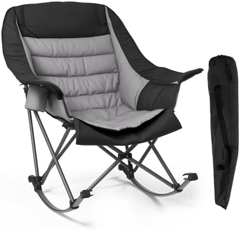 Oversized Heavy Duty Camping Rocking Chair 400lbs, Padded Folding Lawn Rocker by CROS