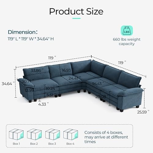 LINSY HOME Modular Sectional Sofa 5 Seat Couch Corduroy Cloud Couch - Image 2