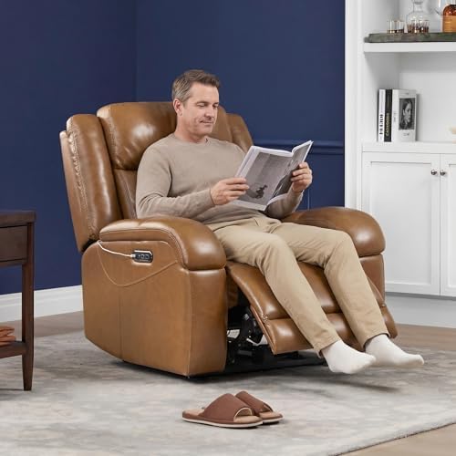 Watson & Whitely Genuine Leather Wall Hugger Power Recliner, Saddle Brown - Image 2