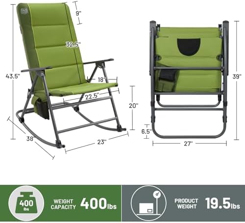 TIMBER RIDGE Oversized Folding Rocking Camping Chair, Padded Outdoor Rocker - Image 3