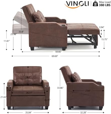 VINGLI Convertible Sleeper Chair Bed, Pull Out Sofa Couch - Image 2