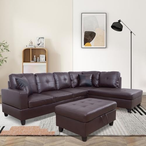 L-Shaped 3-Piece Faux Leather Sofa by UOCFYK