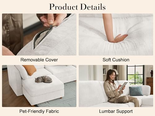 Oversized Modular Sectional Sofa L-Shaped Cloud Couches White - Image 6