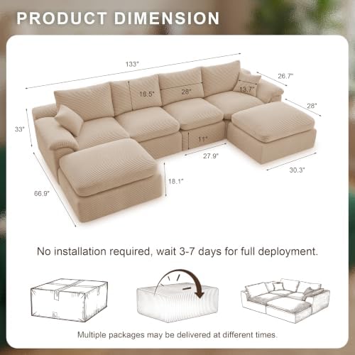 133" Cloud Sectional Couch, Boneless Couches - Image 2