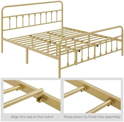 Yaheetech King Metal Platform Bed Frame, Victorian Headboard & Footboard - Image 6