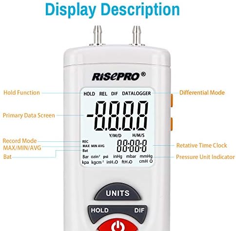 Manometer, RISEPRO® Digital Air Pressure Meter and Differential Pressure Gauge - Image 4