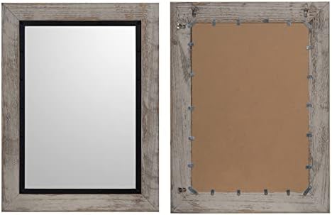 YOSHOOT Rustic Wooden Framed Wall Mirror, Natural Wood and Iron Bathroom Vanity - Image 7