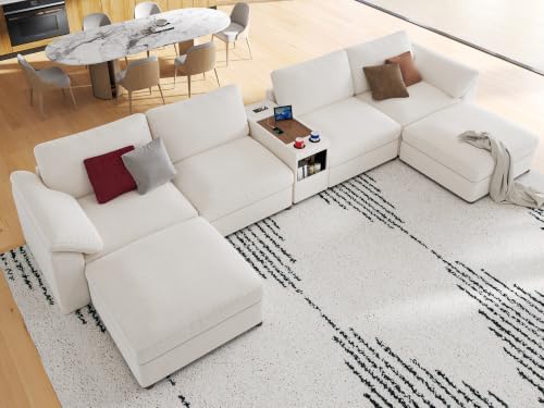 EASE MOOSE U Shape Modular Sectional Sofa White Oversized Deep Seat Couch by EASEMOOSE