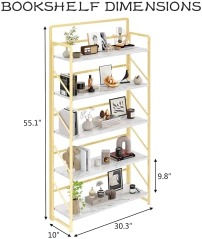 JSB 5Tier No Assembly Folding Bookshelf, 30.3" Wide Foldable Storage Bookcase - Image 3