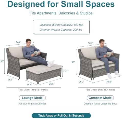 OC Orange-Casual Wicker Patio Loveseat Sofa w/Storage Ottoman - Image 6