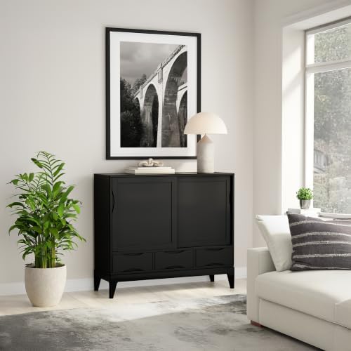 SIMPLIHOME Harper 48" Wide Solid Wood Storage Cabinet in Black - Image 4