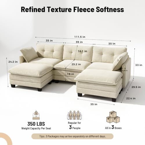 Amsleekey 111.5" U Shaped Modular Sectional Sofa - Image 2