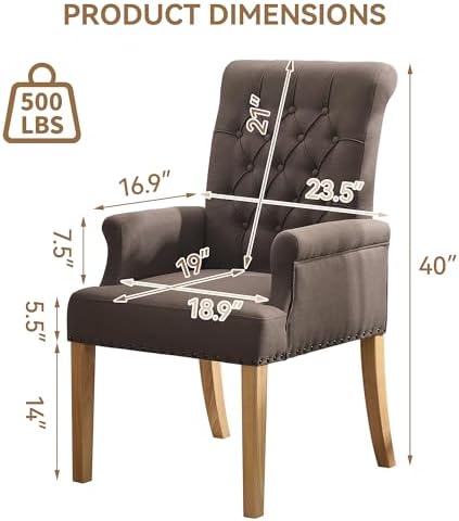 Dining Chair with Arms, Upholstered High Back Dining Room Chairs - Image 2