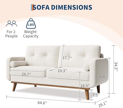 IDEALHOUSE 65" Mid Century Modern Couch Sofa Loveseat - Image 2