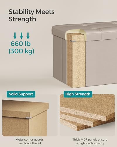 SONGMICS Storage Ottoman Bench, 43.3 Inches Folding Foot Rest Stool - Image 4