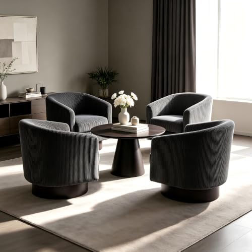 Pia Ricco Set of 4 Corduroy 360° Swivel Barrel Accent Chair Gray by PiaRicco