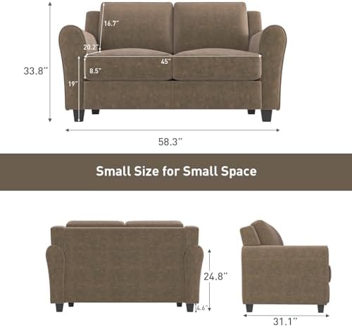 Bonzy Home 58" Brown Loveseat Sofa Couch - Image 2