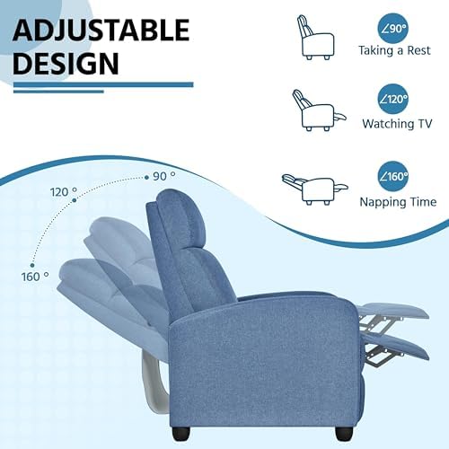 Yaheetech Recliner Chair with 3 Adjustable Angles Armchair Light Blue - Image 4