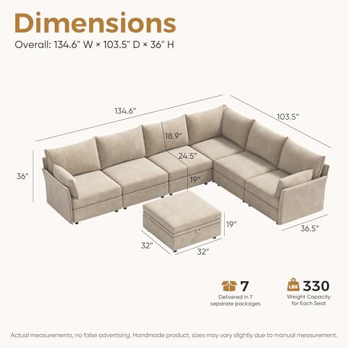 ABCASA 135.5" Modular Sectional Sofa, Oversized U Shaped Convertible Couch - Image 2