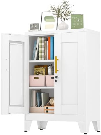 GAIOUS 36" White Floor Storage Cabinet, Locked Metal Storage Cabinets by GAIOUS