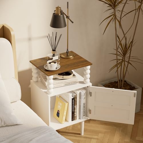 Veegle White Nightstand, Mid-Century Modern Bedside Table - Image 6
