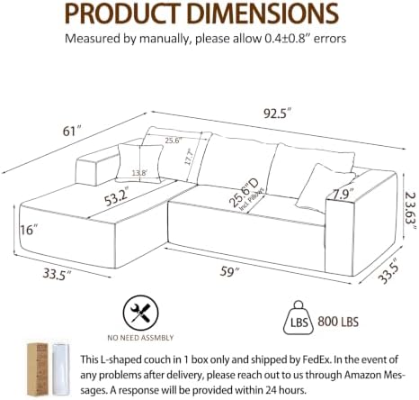92.5" Boneless Couch, Left Facing Sectional Sofa - Image 2