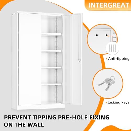 INTERGREAT Metal Storage Cabinet Doors, Tall Lockable Steel Cabinets - Image 4