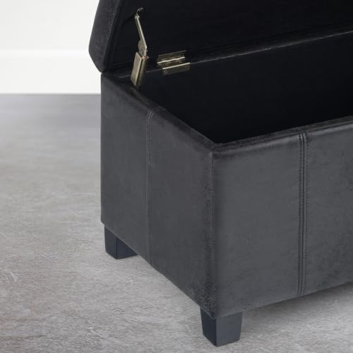 SIMPLIHOME Dover 36" Vegan Leather Ottoman in Distressed Graphite Black - Image 7