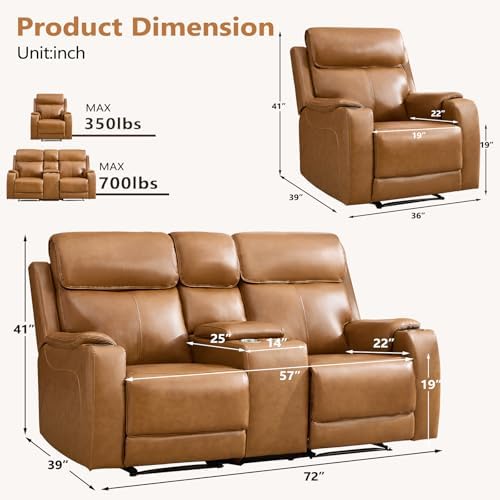 HAOMARKETS 3-Piece Top Grain Leather Electric Reclining Sofa Set, Include 2 - Image 2