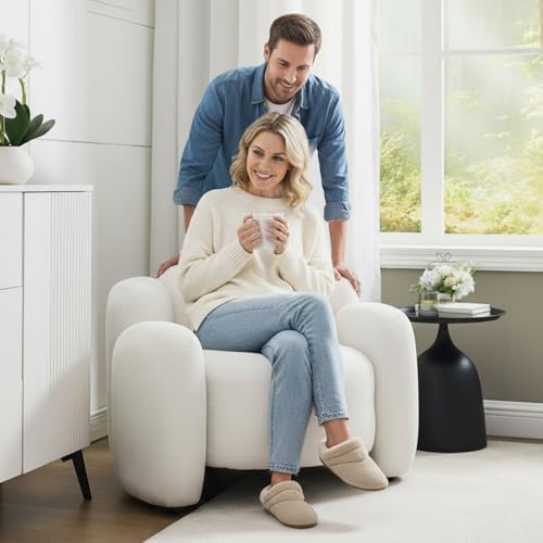 Hyfirm White Barrel Accent Chair – Modern Upholstered Living Room Chair - Image 2