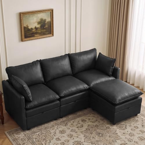 80" Black Faux Leather Storage 3 Seater Sofa by Abbrevi