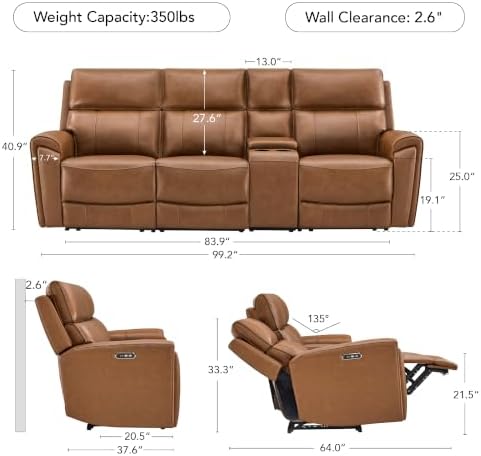 CHITA Genuine Leather Power Reclining Sofa, Recliner - Image 2