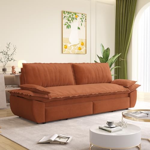 73.2" Sleeper Sofa Bed Queen Size, 3in1 Convertible Corduroy Couch - Image 2