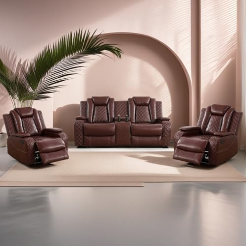 Power Recliner Set with LED Lights, Air Leather Reclining Set with USB by Unknown