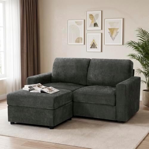69” Chenille Loveseat Couch W/Movable Ottoman - Image 5