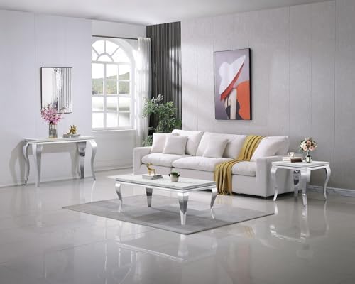 White Marble End Table Modern Silver Accent Table - Image 5