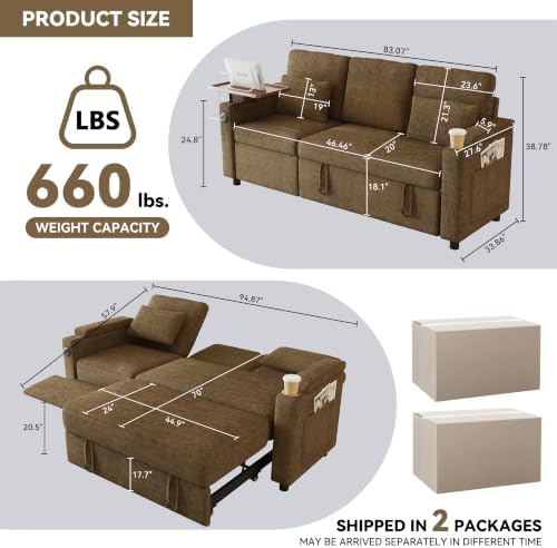 Sleeper Sectional Sofa, Adjustable Backrest and Seating, L Shaped Couch - Image 2