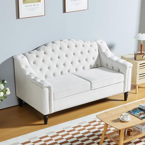 LEVNARY Chesterfield Loveseat Velvet, Upholstered Sofa - Image 3