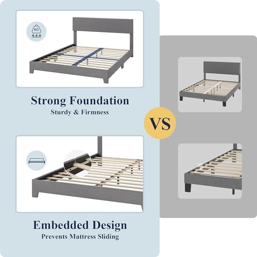 Allewie Full Size Upholstered Bed Frame Adjustable Headboard, Light Grey - Image 6