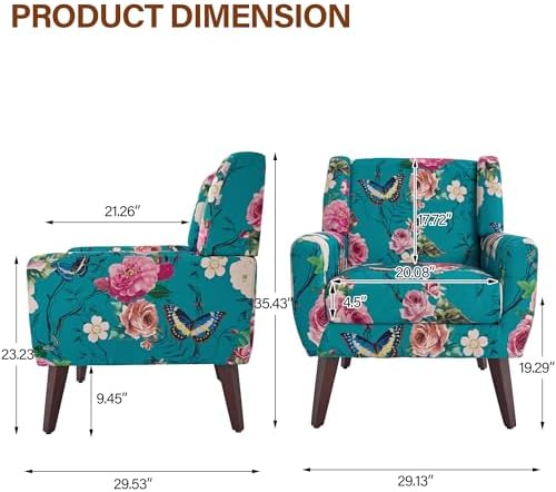 Accent Chair, Upholstered Armchair in Linen, Pattern Blue - Image 2
