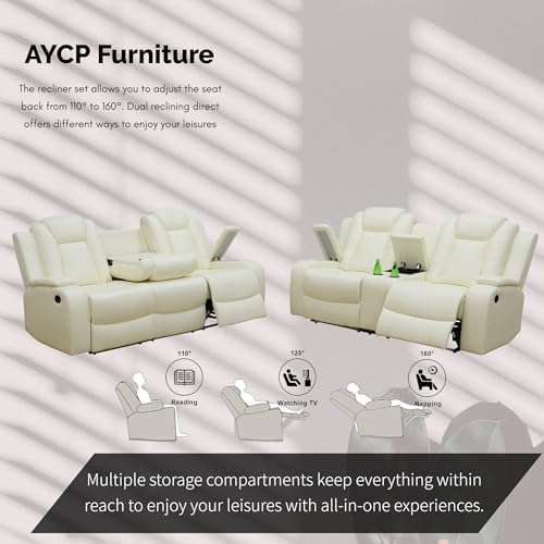 Power Recliner Set with LED Lights, Air Leather Reclining Set with USB - Image 5