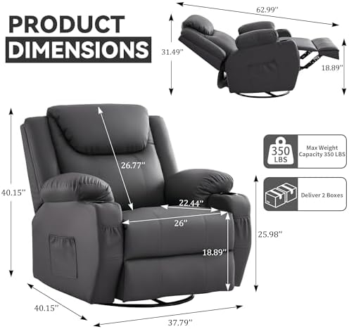 Korser Oversized Recliner Chair, 360° Swivel Recliner - Image 2