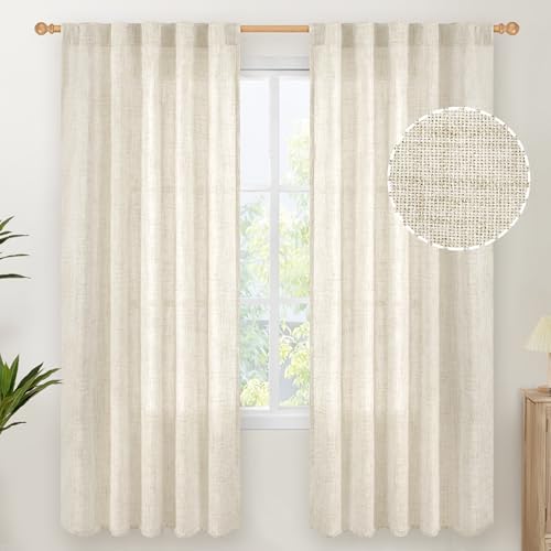 Linen Semi Sheer Curtains 42X72 Inch Length 2 Panels by YoungsTex