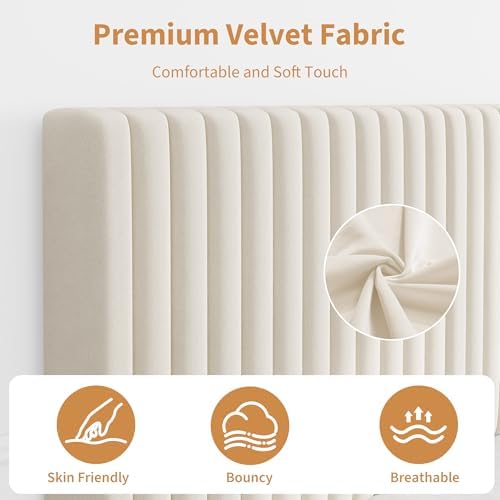 GAOMON King Size Bed Frame, Velvet Upholstered Platform Bed - Image 4
