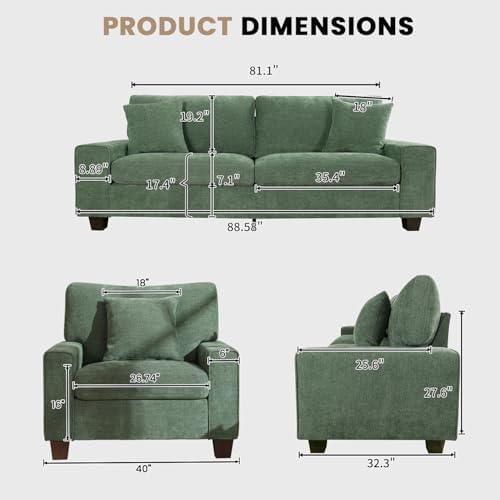 DOPEDIO 88.58" Sofa Set, Chenille Loveseat & 2 Accent Chairs - Image 2