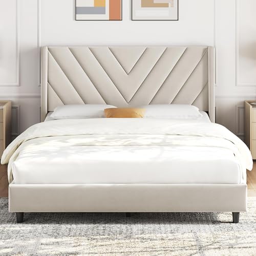 Yaheetech Full Bed Frame with Chevron Channel-Tufted Headboard by Yaheetech