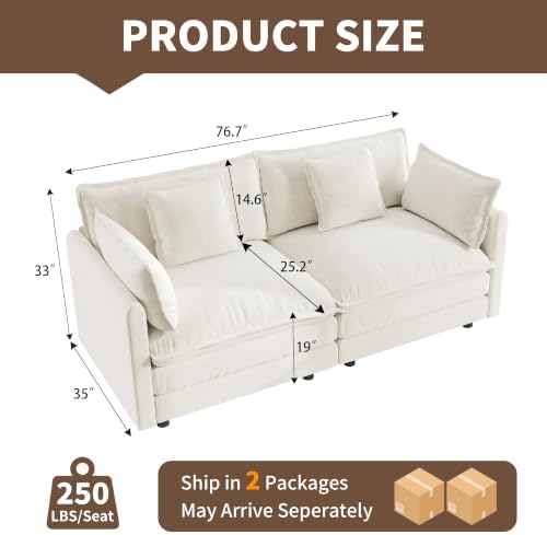 Tmsan 76.7" Loveseat Sofa Cloud Couch, Deep 2 Seater Love Seat - Image 2