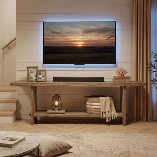 71" Solid Wood TV Stand for 55/65/75/85-Inch TV, 2-Tier TV Table - Image 3