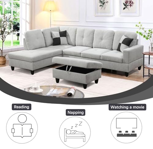 L-Shaped 3-Piece Flannel Sofa - Image 5